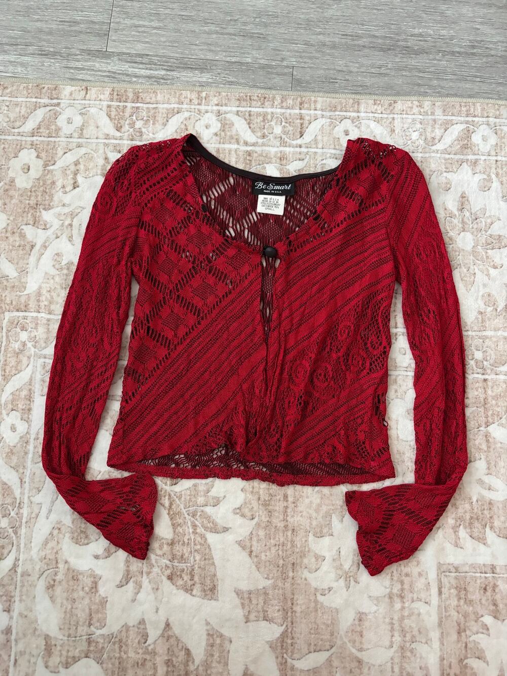 Red Sheer Lace Long Sleeve Cardigan